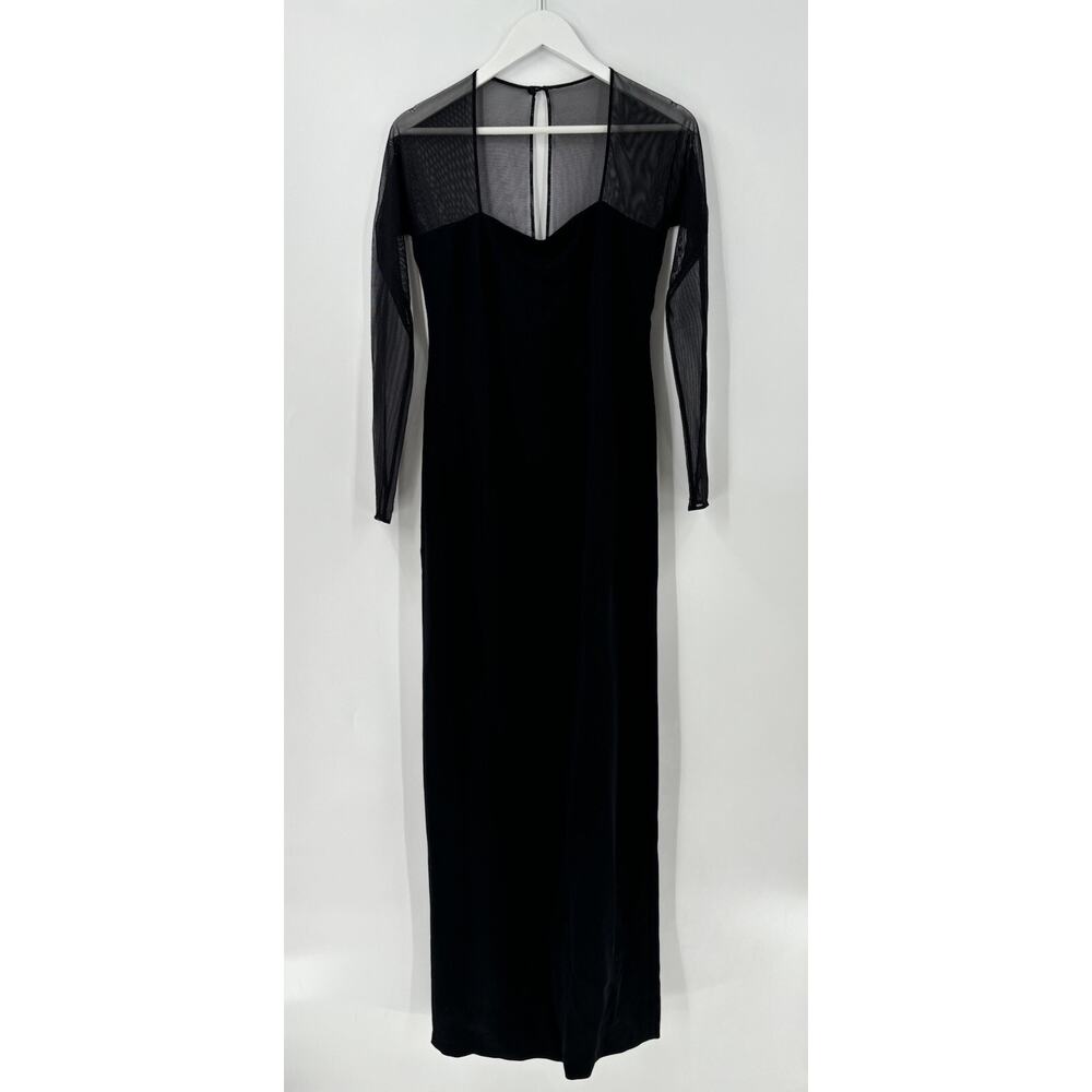 Emanuel Ungaro Vintage Dress Womens 6 Small Black Maxi Mesh Slit Stretchy Gown